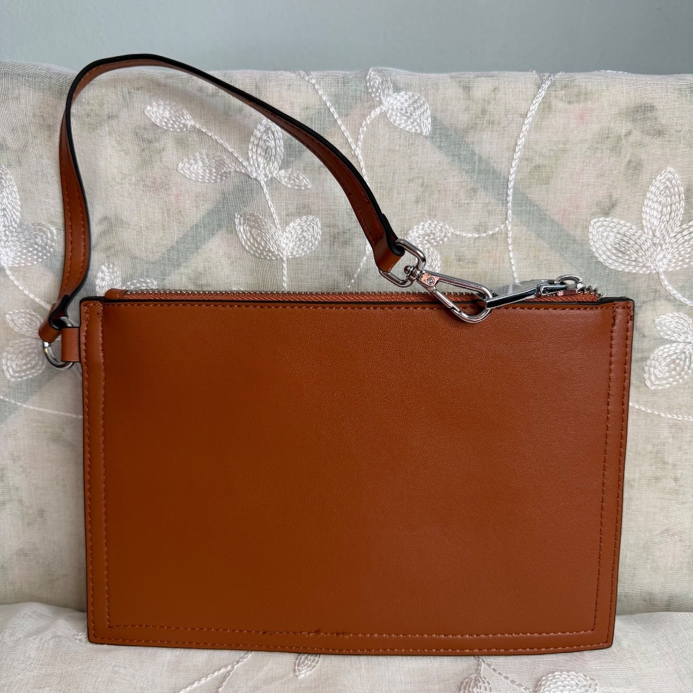 Bostanten Brown genuine leather clutch travel bag with wristlet attachable strap - Picture 3 of 12